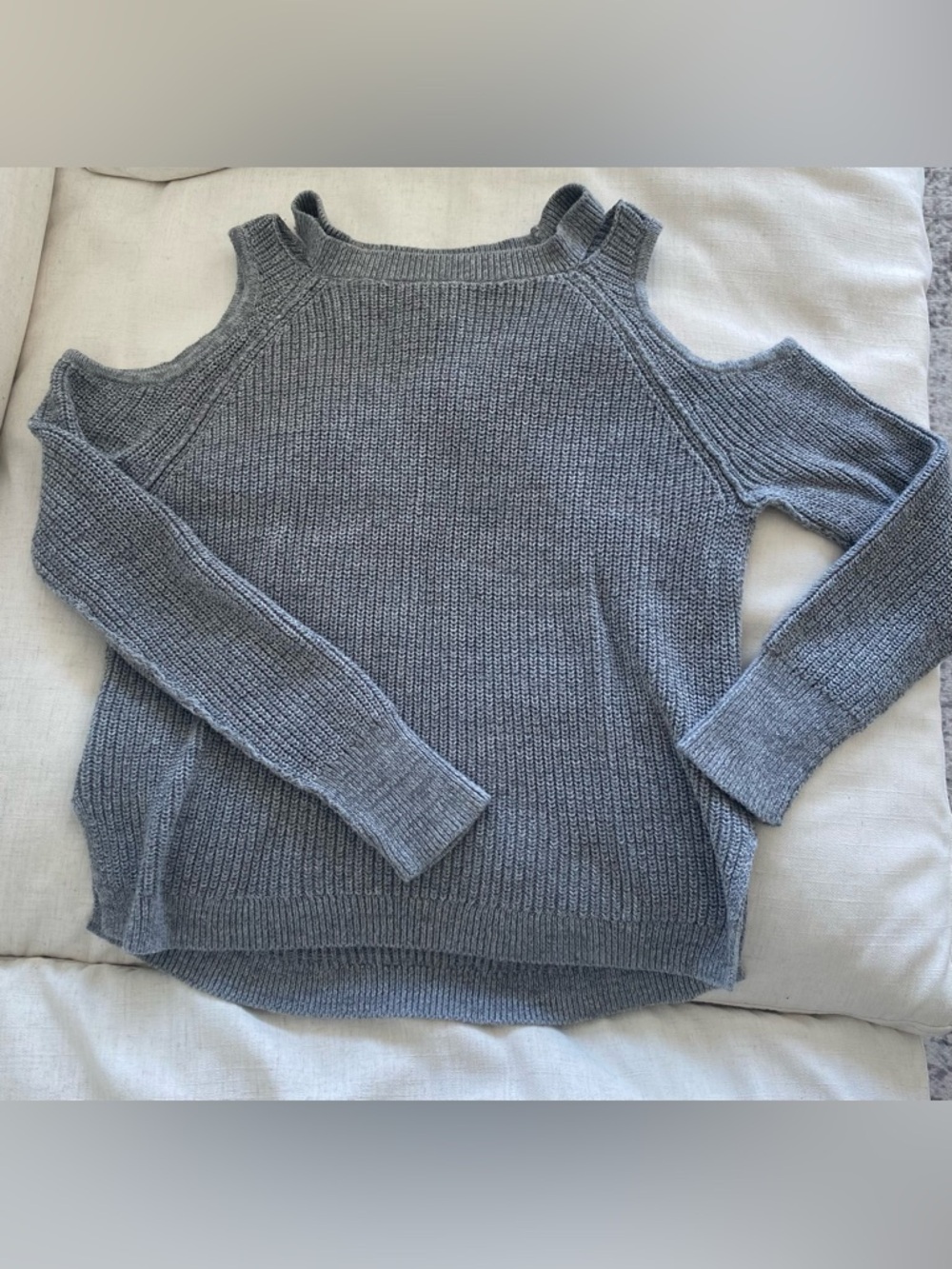 Gray Cold-Shoulder Knit Sweater by Hollister. Size medium.